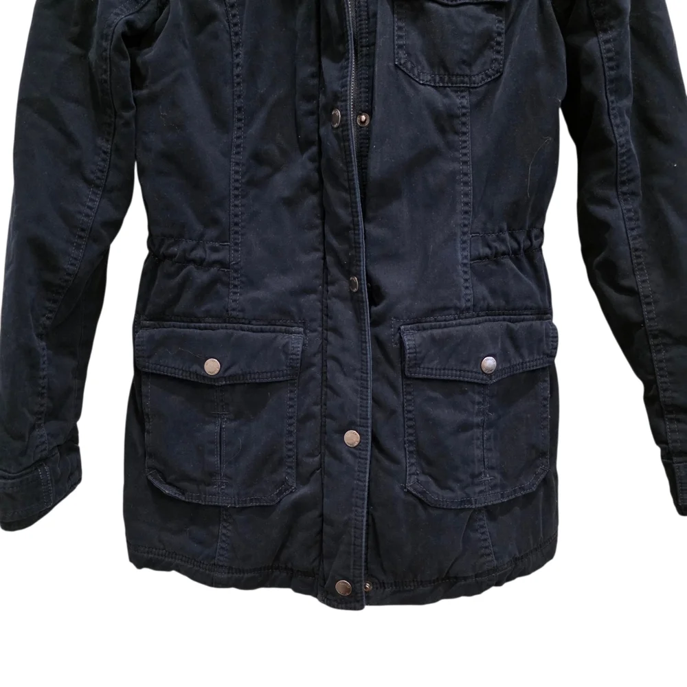 Hollister Y2K Navy Blue Hooded Utility Coat Sherpa Lined Jacket Women's Size M - Picture 3 of 16